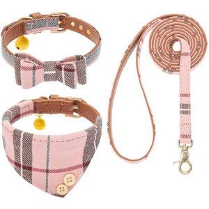 Bow Tie Dog Collar and Leash Set Classic Plaid
